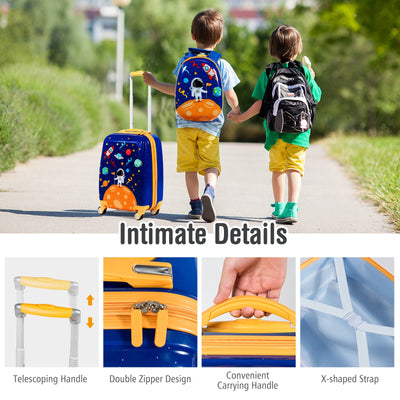 2 PC Kids Luggage Set Rolling Suitcase & Backpack-Navy