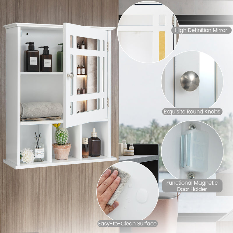 Wall Mounted and Mirrored Bathroom Cabinet-White