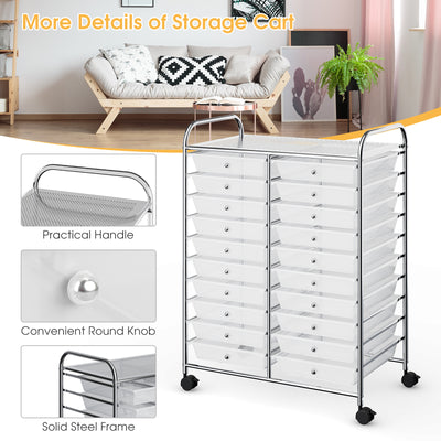 20 Drawers Storage Rolling Cart Studio Organizer-Clear