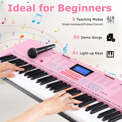 61-Key Electric Piano Keyboard for Beginner-Pink