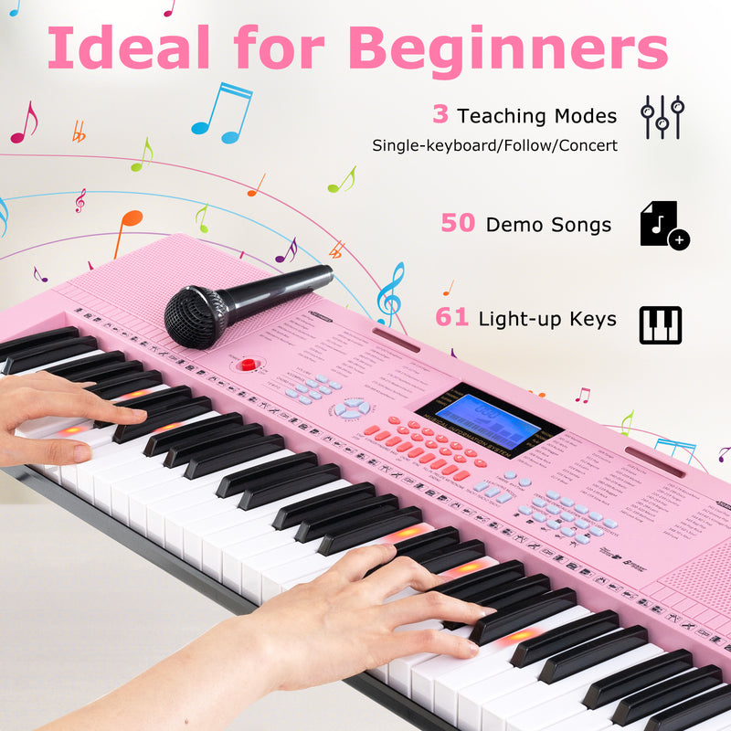 61-Key Electric Piano Keyboard for Beginner-Pink