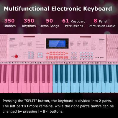 61-Key Electric Piano Keyboard for Beginner-Pink