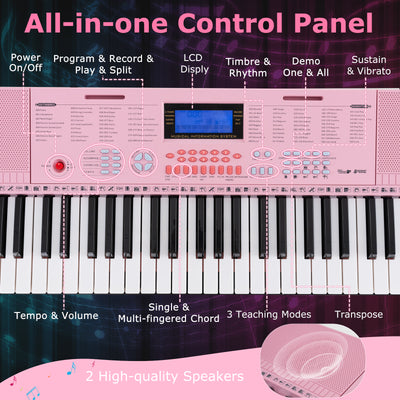 61-Key Electric Piano Keyboard for Beginner-Pink