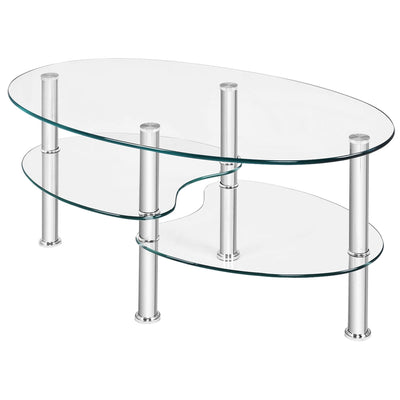 Tempered Glass Oval Side Coffee Table-Transparent