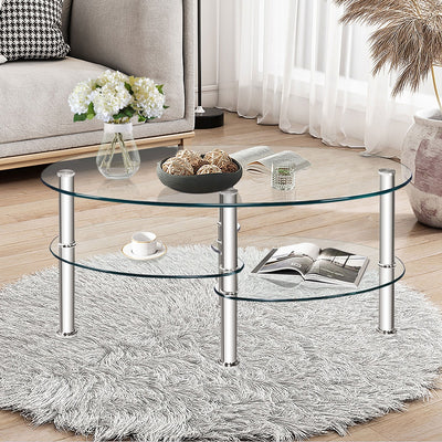 Tempered Glass Oval Side Coffee Table-Transparent