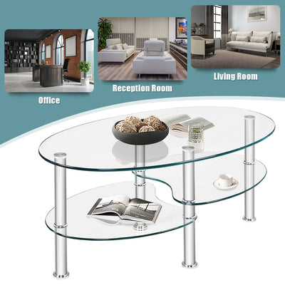 Tempered Glass Oval Side Coffee Table-Transparent