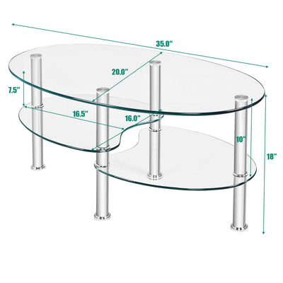 Tempered Glass Oval Side Coffee Table-Transparent