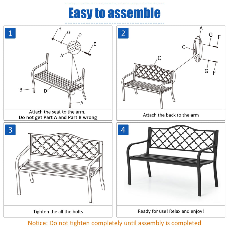 50 inch Patio Bench Loveseats for Garden