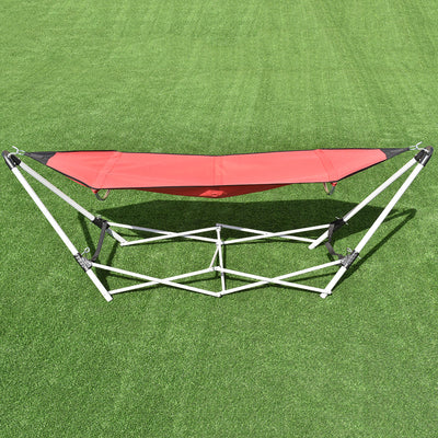 Portable Folding Steel Frame Hammock with Bag-Red