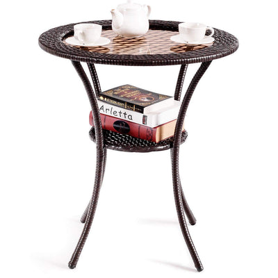 Rattan Wicker Coffee Table with Lower Shelf