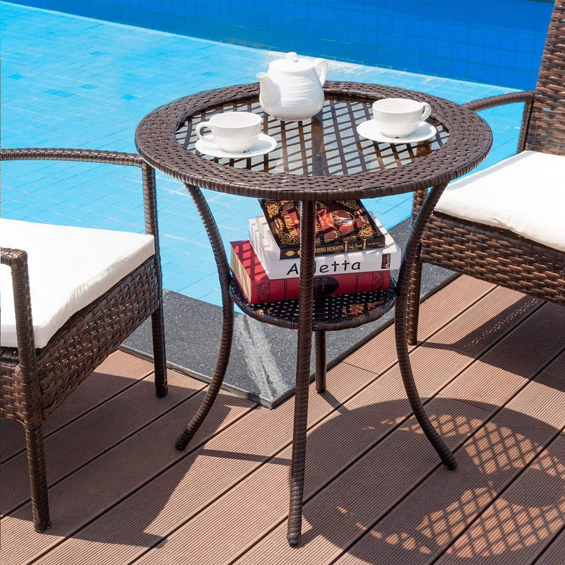 Rattan Wicker Coffee Table with Lower Shelf