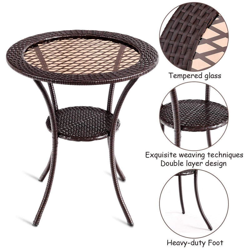 Rattan Wicker Coffee Table with Lower Shelf