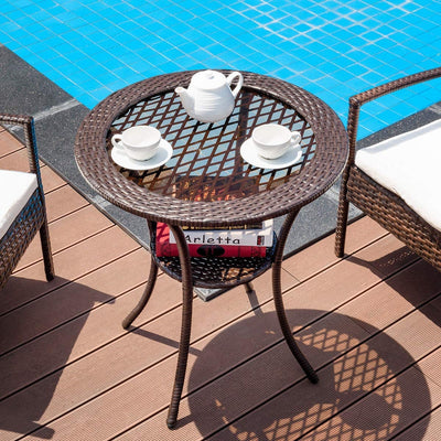 Rattan Wicker Coffee Table with Lower Shelf