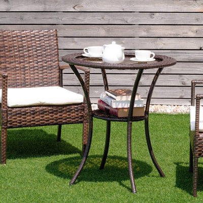 Rattan Wicker Coffee Table with Lower Shelf