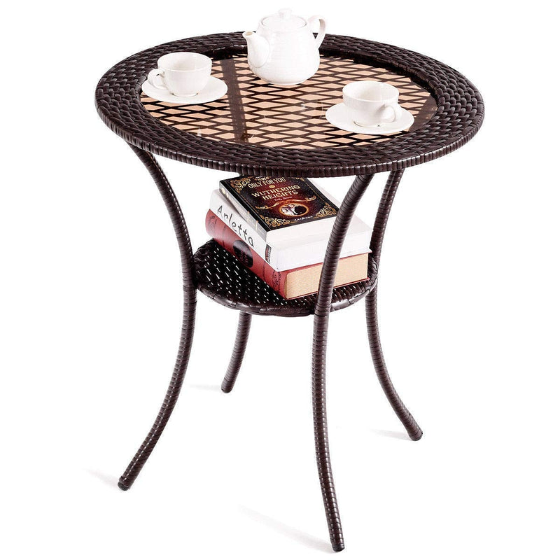 Rattan Wicker Coffee Table with Lower Shelf