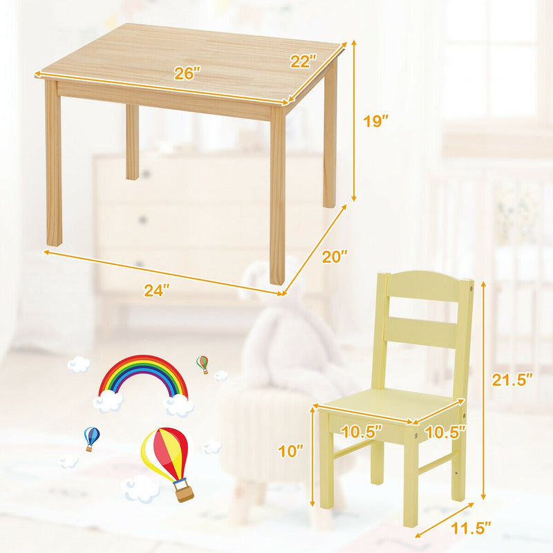 5 Pieces Kids Pine Wood Multicolor Table Chair Set-Multicolor