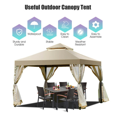 Outdoor 2-Tier 10 Feet x 10 Feet Screw-free Structure Shelter Gazebo Canopy