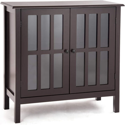 Glass Door Sideboard Console Storage Buffet Cabinet-Brown