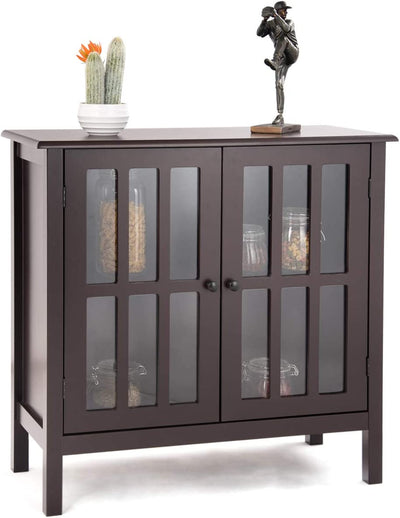 Glass Door Sideboard Console Storage Buffet Cabinet-Brown