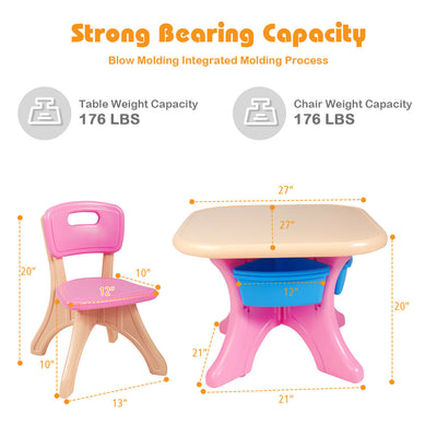 In/Outdoor 3-Piece Plastic Children Play Table & Chair Set-Pink