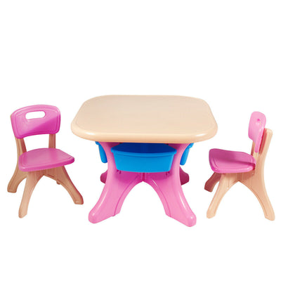 In/Outdoor 3-Piece Plastic Children Play Table & Chair Set-Pink