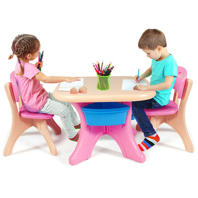 In/Outdoor 3-Piece Plastic Children Play Table & Chair Set-Pink