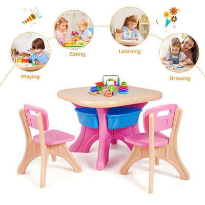 In/Outdoor 3-Piece Plastic Children Play Table & Chair Set-Pink