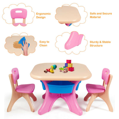 In/Outdoor 3-Piece Plastic Children Play Table & Chair Set-Pink