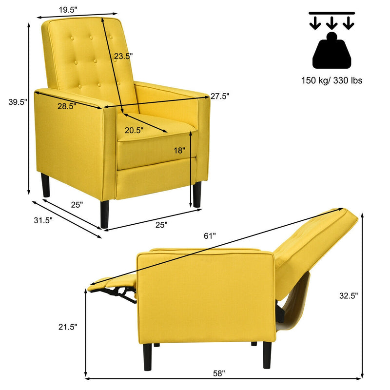 Mid-Century Push Back Recliner Chair-Yellow