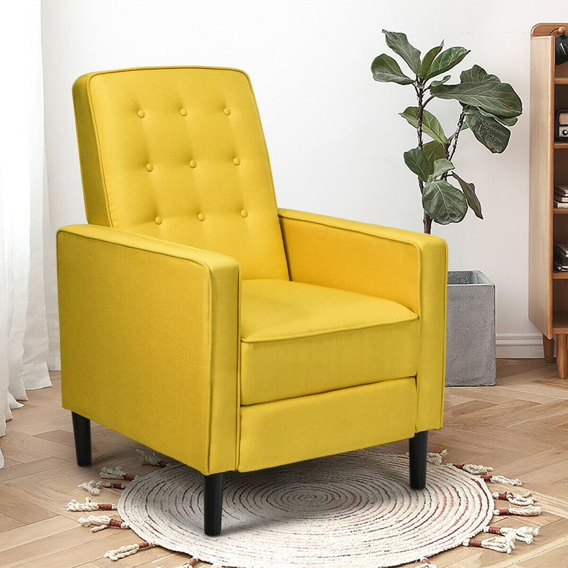 Mid-Century Push Back Recliner Chair-Yellow