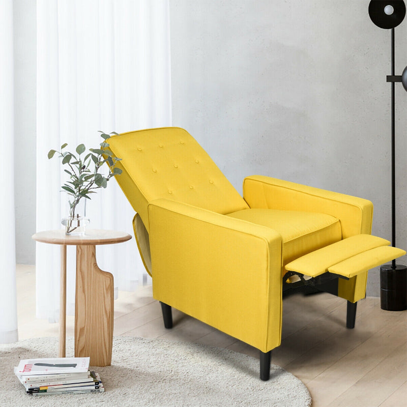 Mid-Century Push Back Recliner Chair-Yellow