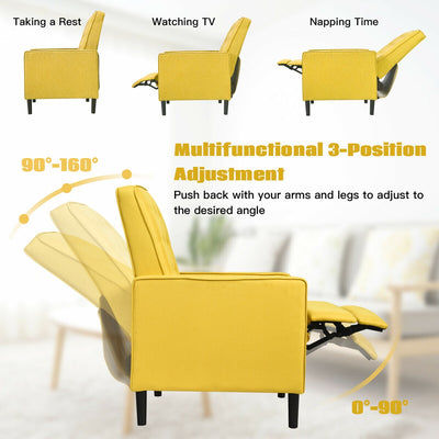 Mid-Century Push Back Recliner Chair-Yellow