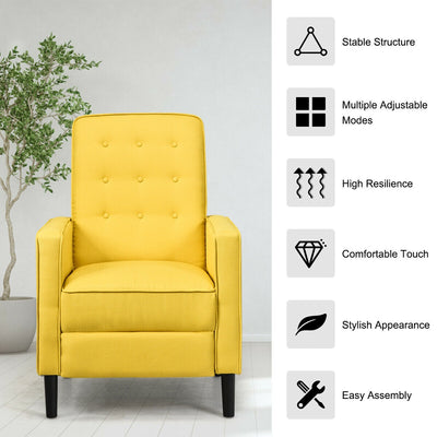 Mid-Century Push Back Recliner Chair-Yellow