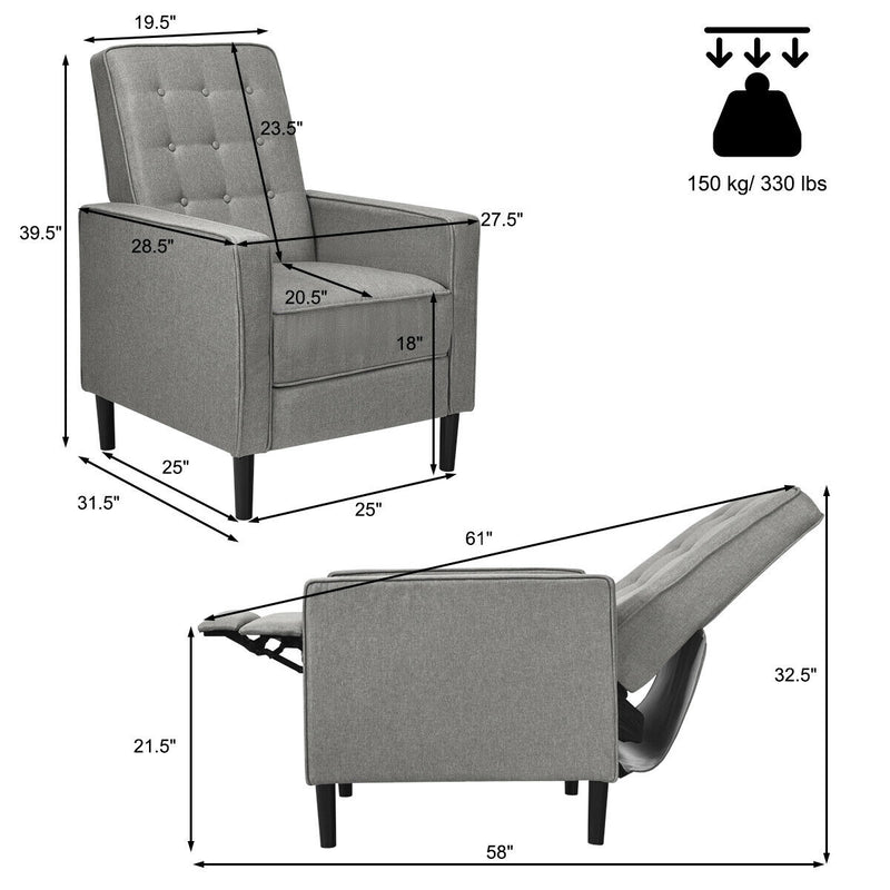 Mid-Century Push Back Recliner Chair-Gray