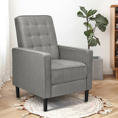 Mid-Century Push Back Recliner Chair-Gray