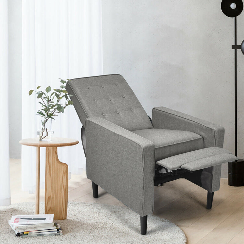 Mid-Century Push Back Recliner Chair-Gray