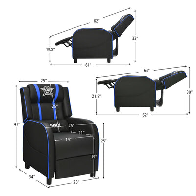 Massage Racing Gaming Single Recliner Chair-Blue