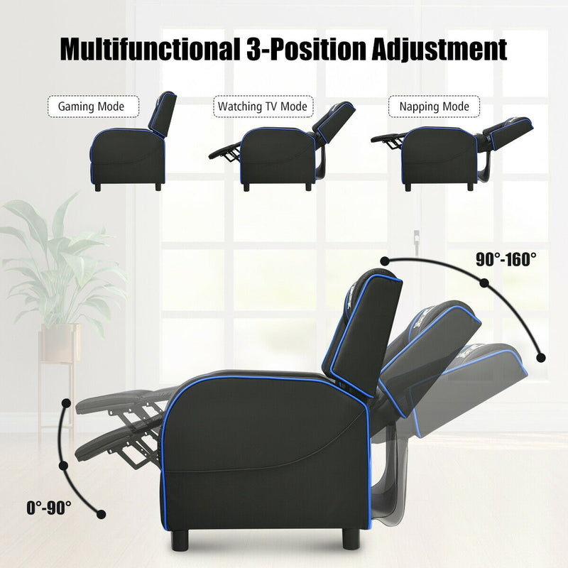 Massage Racing Gaming Single Recliner Chair-Blue