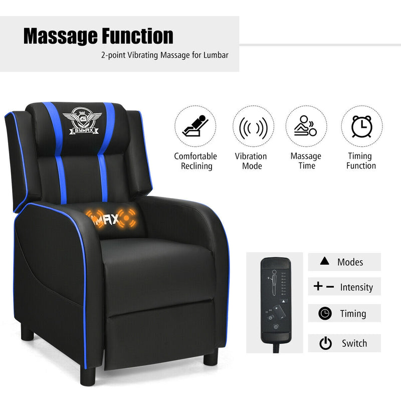 Massage Racing Gaming Single Recliner Chair-Blue