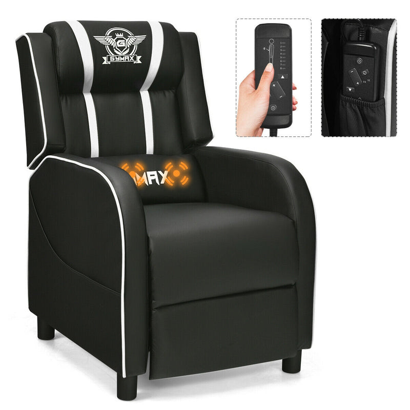 Massage Racing Gaming Single Recliner Chair-White