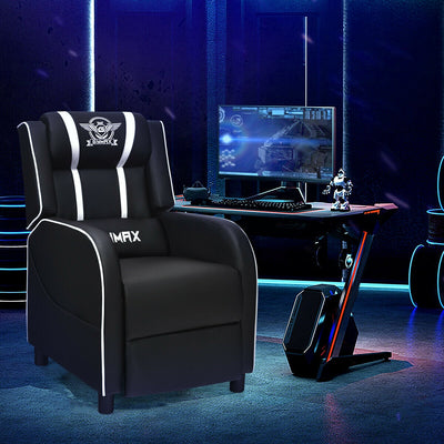 Massage Racing Gaming Single Recliner Chair-White