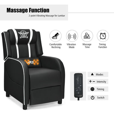 Massage Racing Gaming Single Recliner Chair-White