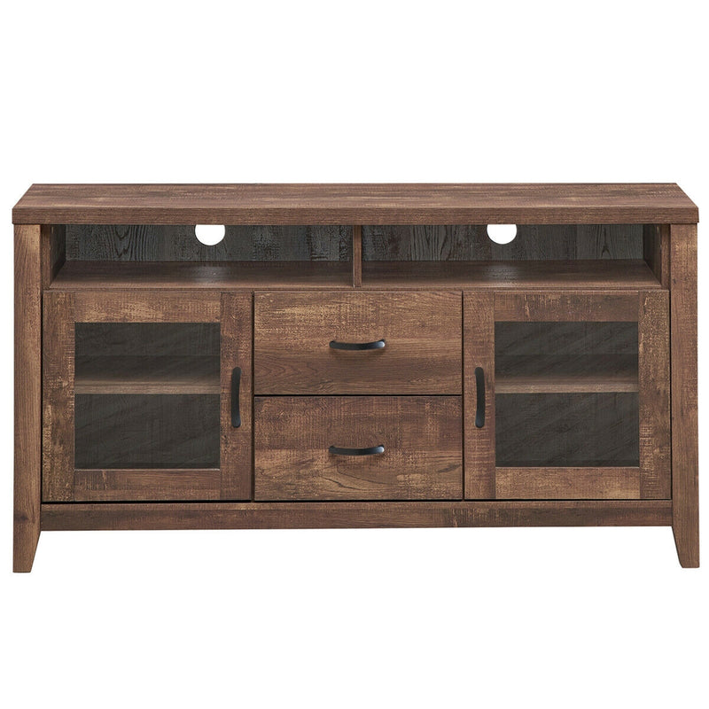 Wooden Retro TV Stand with Drawers and Tempered Glass Doors