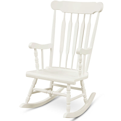 Solid Wood Porch Glossy Finish Rocking Chair-White