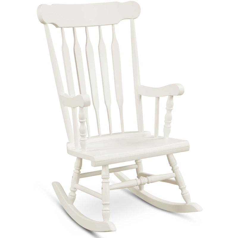 Solid Wood Porch Glossy Finish Rocking Chair-White