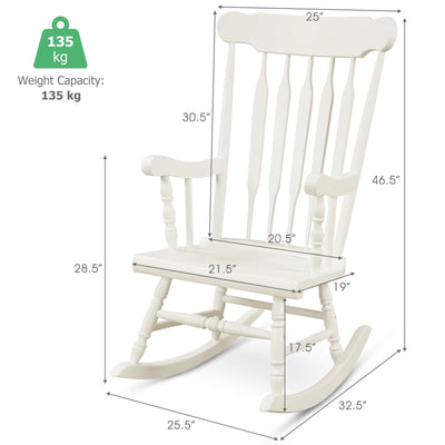 Solid Wood Porch Glossy Finish Rocking Chair-White