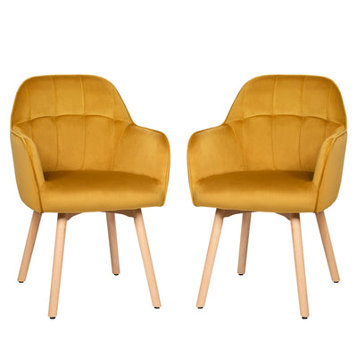 Set of 2 Mid-Back Accent Leisure Armchairs-Yellow