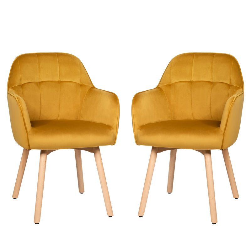 Set of 2 Mid-Back Accent Leisure Armchairs-Yellow