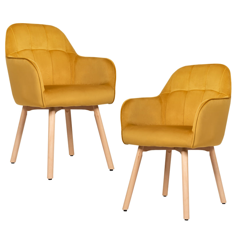 Set of 2 Mid-Back Accent Leisure Armchairs-Yellow