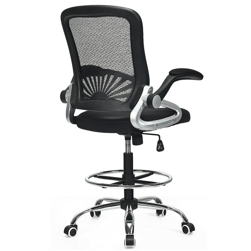 Adjustable Height Flip-Up Mesh Drafting Chair with Lumbar Support